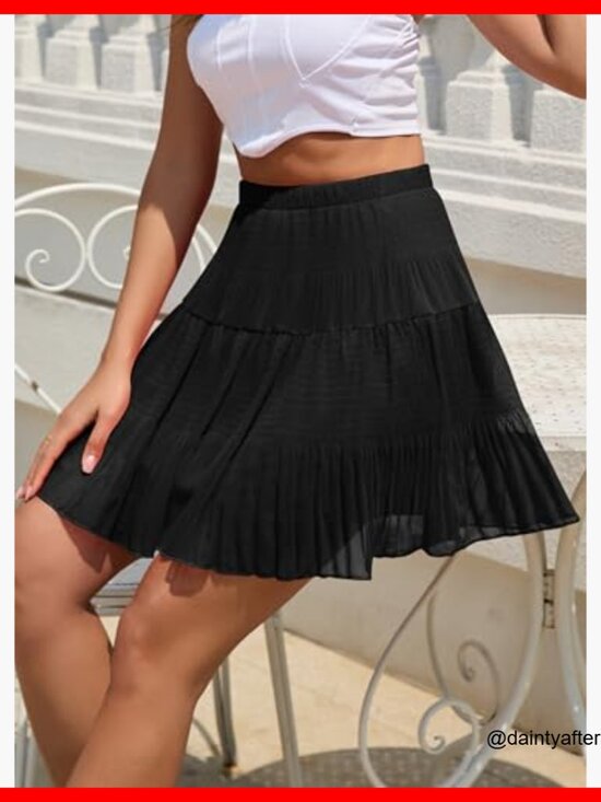 Chiffon High Waisted A-Line Pleated Mini Skirt Boho Flowy Summer - Picture 3 of 7